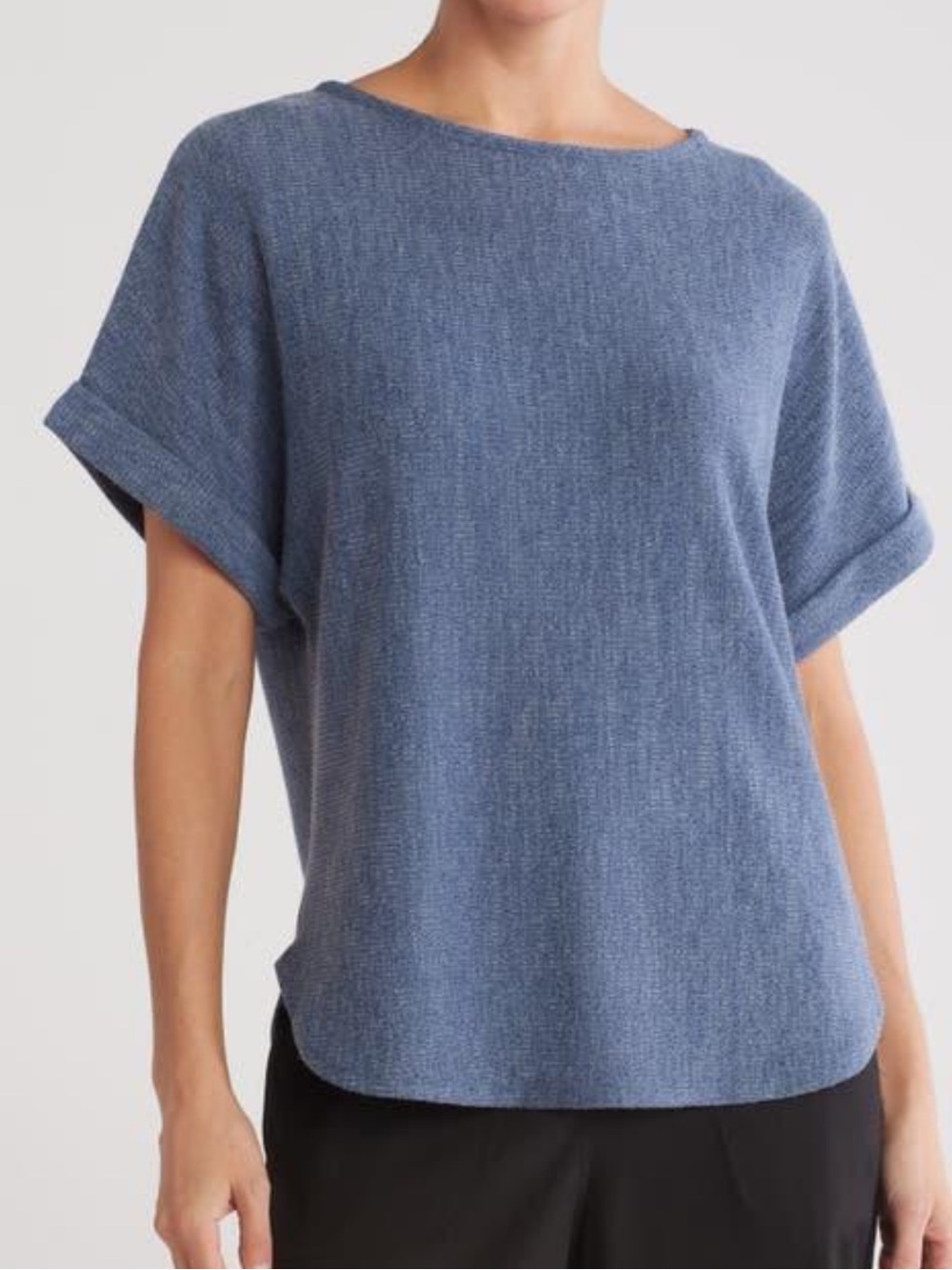 MAX STUDIO SHORT SLEEVE BLUE RIBBED SCOOP-NECK RELAXED T-SHIRT SZ MEDIUM